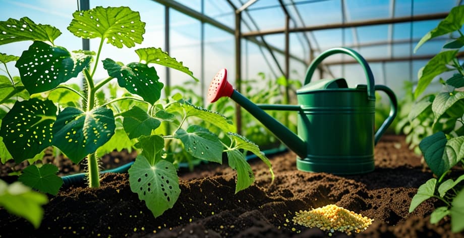 Cómo pepino con hojas agujereadas