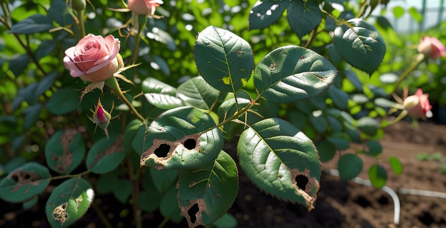 Rosal con agujeros en las hojas